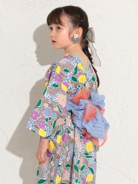 ﾚｲﾔｰﾄﾞ浴衣ﾜﾝﾋﾟｰｽ Stripe&Flower | 子供服のオーシャン＆グラウンド 