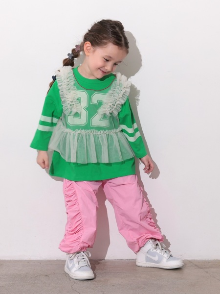 ヴェルザスヴェルサーチ　スパンコール装飾付き コーラルピンク パンツ TNｻｲﾄﾞｷﾞｬｻﾞｰﾊﾟﾝﾂ | 子供服のオーシャン＆グラウンド[ocean＆ground